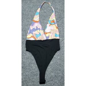 Almost Famous One Piece Swimsuit Womens S Multicolor Open Back Plunge Cheeky New
